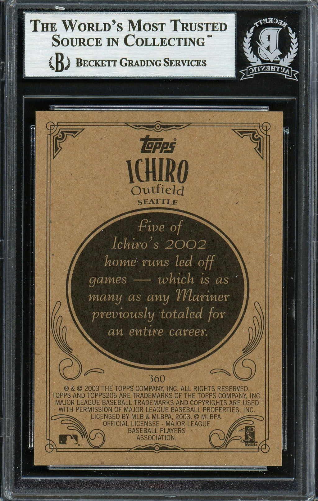 Ichiro Suzuki Autographed 2003 Topps 206 Card #360 Seattle Mariners Beckett BAS Stock #191266