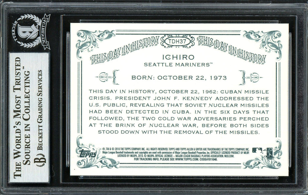 Ichiro Suzuki Autographed 2010 Topps Allen & Ginter This Day In History Card #TDH37 Seattle Mariners Beckett BAS Stock #191316