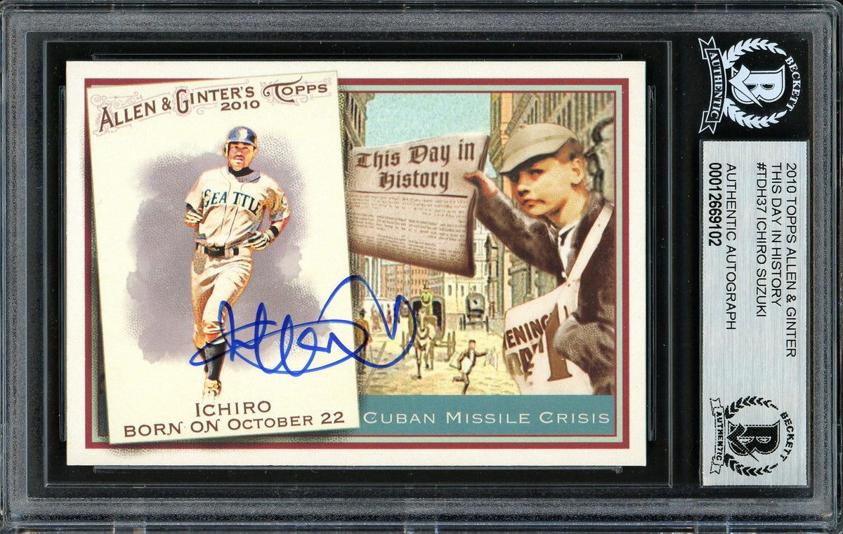 Ichiro Suzuki Autographed 2010 Topps Allen & Ginter This Day In History Card #TDH37 Seattle Mariners Beckett BAS Stock #191316