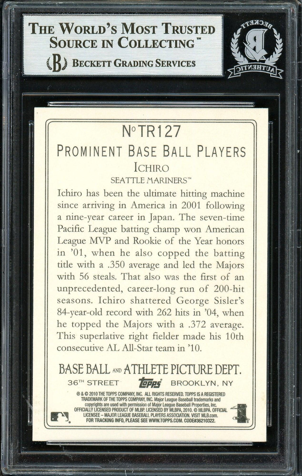 Ichiro Suzuki Autographed 2010 Topps Turkey Red Card #TR127 Seattle Mariners Beckett BAS #12669113