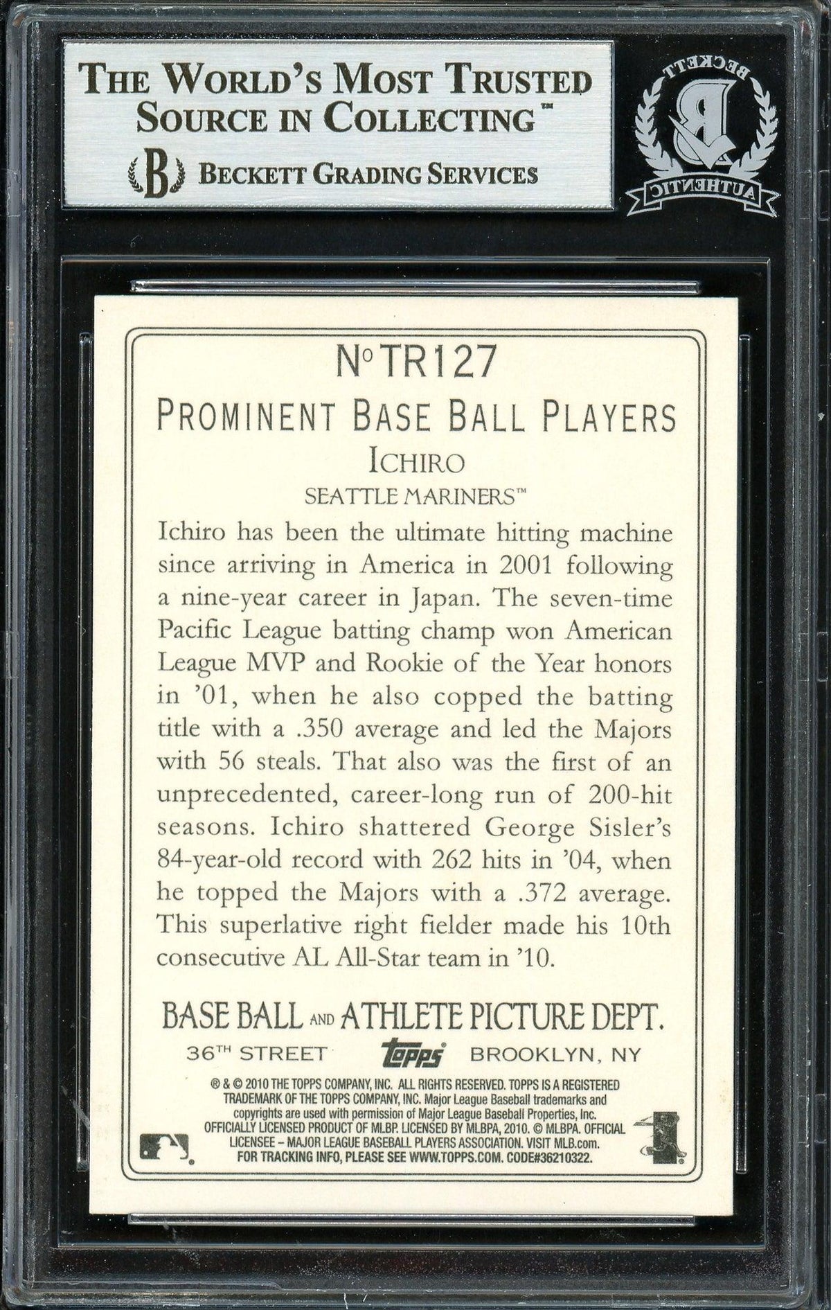 Ichiro Suzuki Autographed 2010 Topps Turkey Red Card #TR127 Seattle Mariners Beckett BAS #12669113