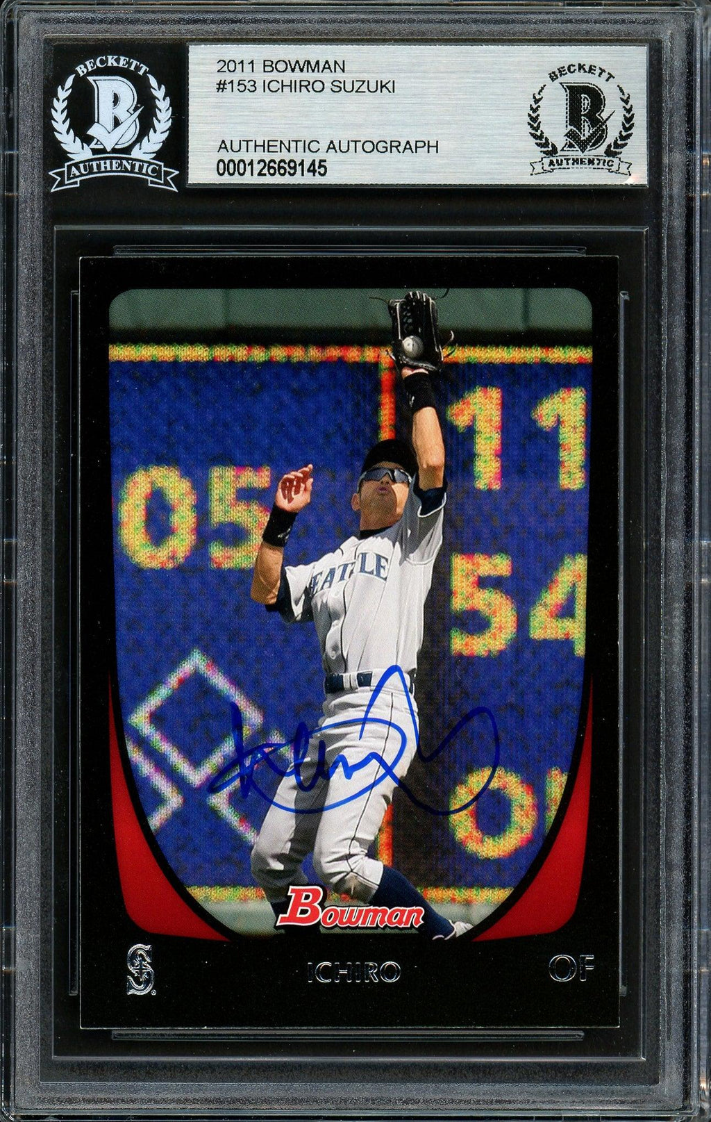 Ichiro Suzuki Autographed 2011 Bowman Card #153 Seattle Mariners Beckett BAS Stock #191330