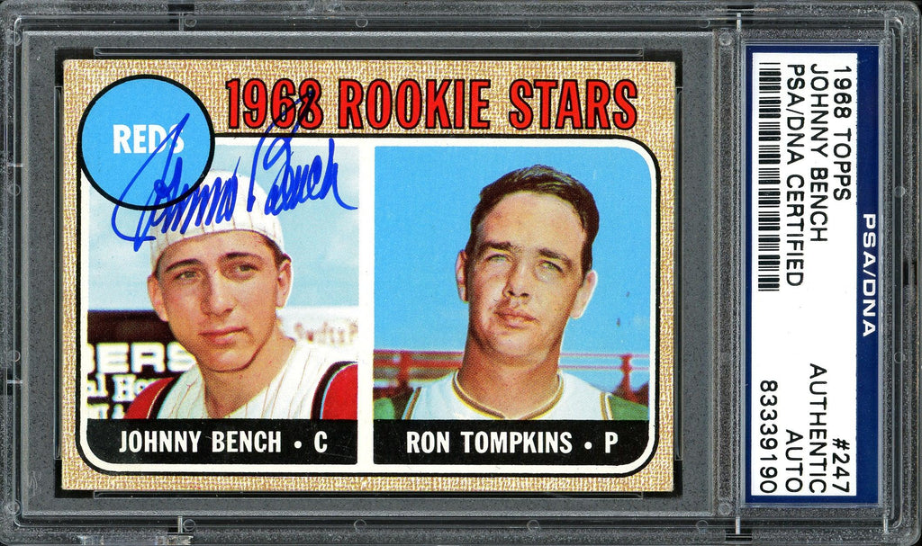 Johnny Bench Autographed 1968 Topps Rookie Card #247 PSA/DNA #83339190