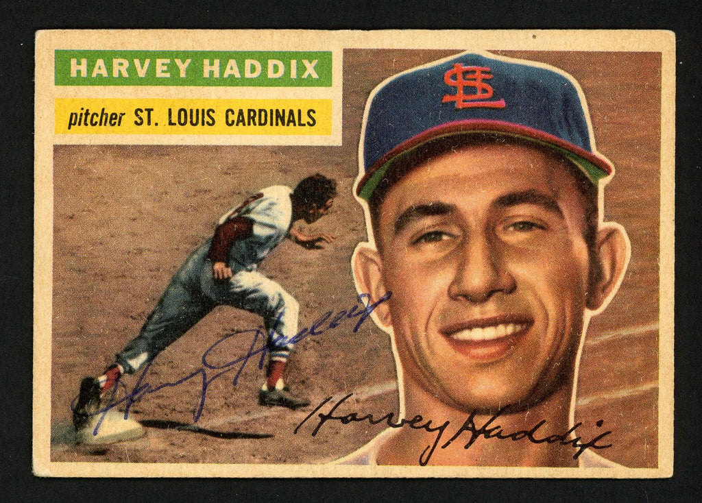 Harvey Haddix Autographed 1956 Topps Card #77 St. Louis Cardinals SKU #154369