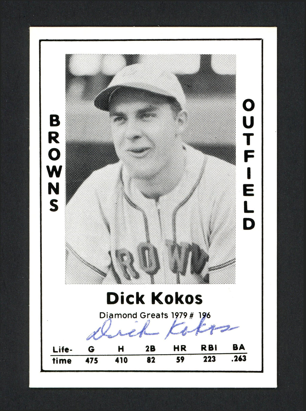 Dick Kokos Autographed 1979 Diamond Greats Card #196 St. Louis Browns SKU #165796