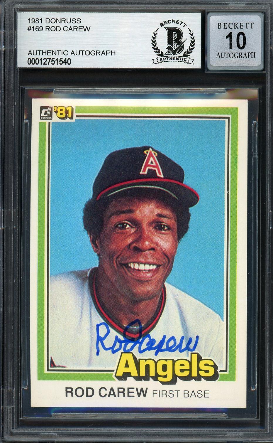 Rod Carew Autographed 1981 Donruss Card #169 California Angels Auto Grade Gem Mint 10 Beckett BAS #12751540