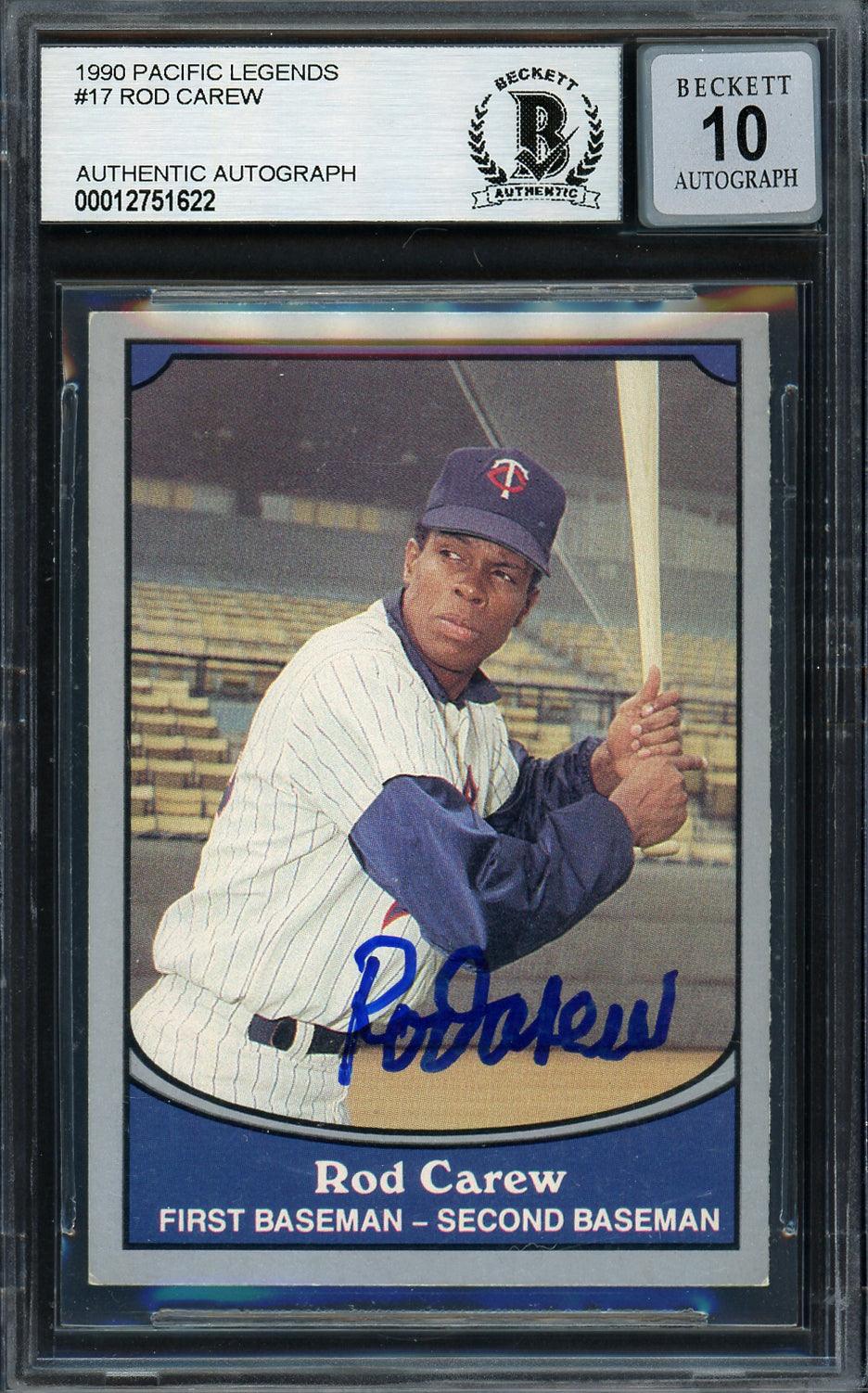 Rod Carew Autographed 1990 Pacific Card #17 Minnesota Twins Auto Grade Gem Mint 10 Beckett BAS #12751622