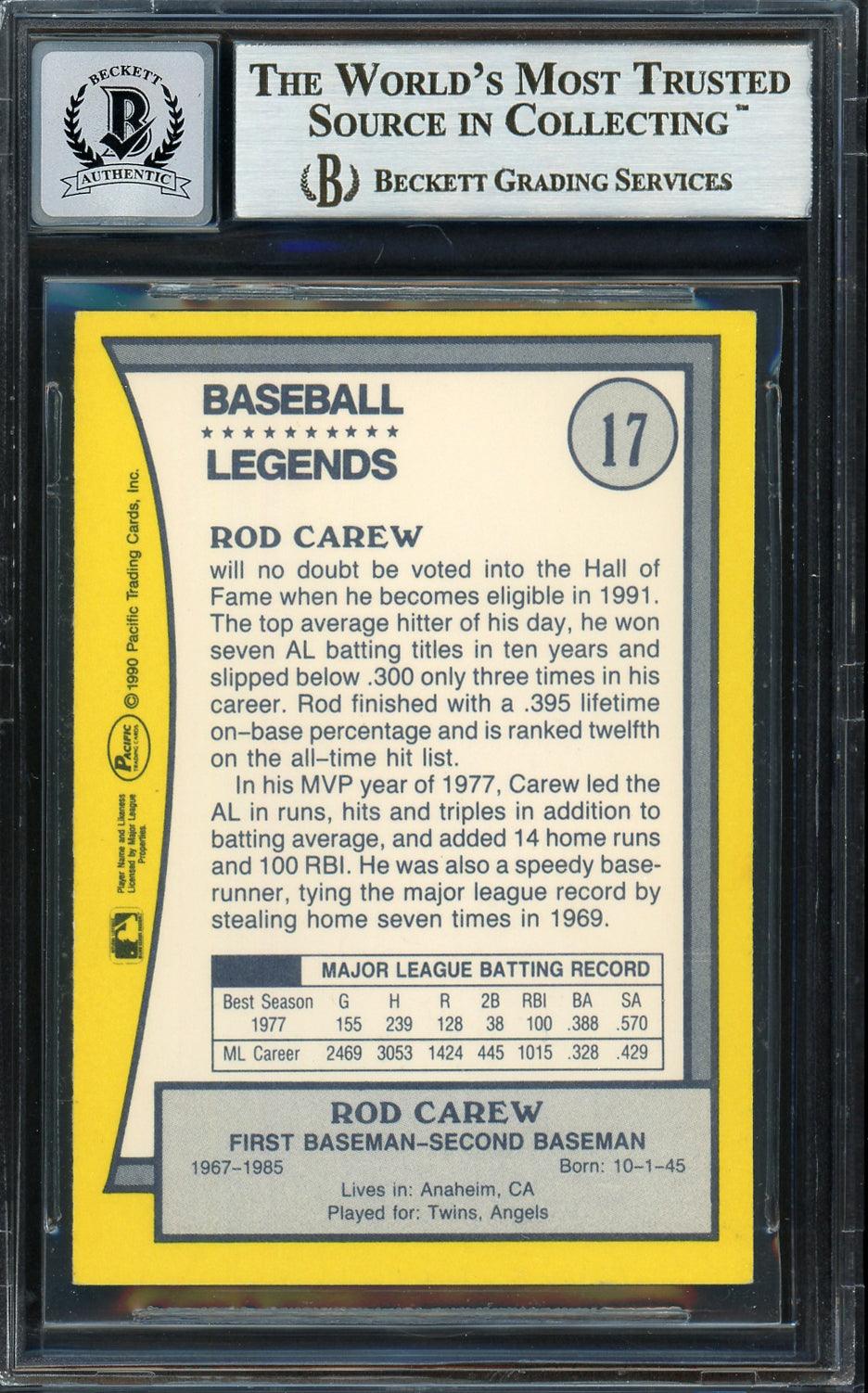 Rod Carew Autographed 1990 Pacific Card #17 Minnesota Twins Auto Grade Gem Mint 10 Beckett BAS #12751622