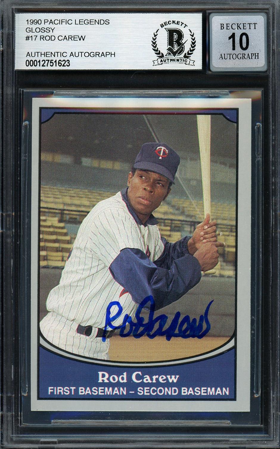 Rod Carew Autographed 1990 Pacific Card #17 Minnesota Twins Auto Grade Gem Mint 10 Beckett BAS #12751623