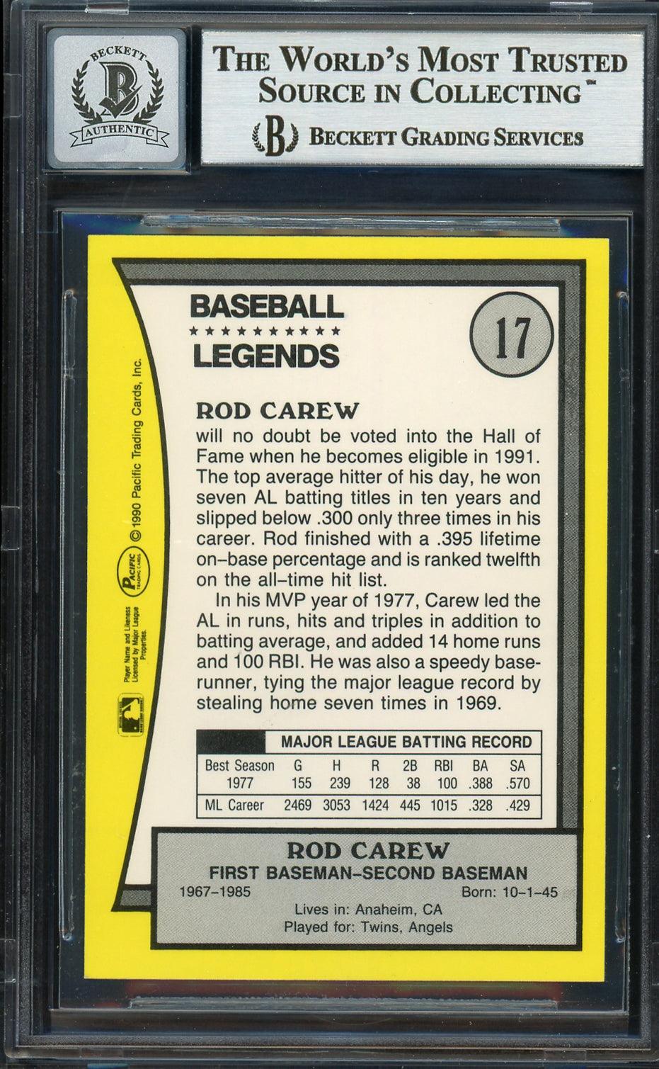 Rod Carew Autographed 1990 Pacific Card #17 Minnesota Twins Auto Grade Gem Mint 10 Beckett BAS #12751625