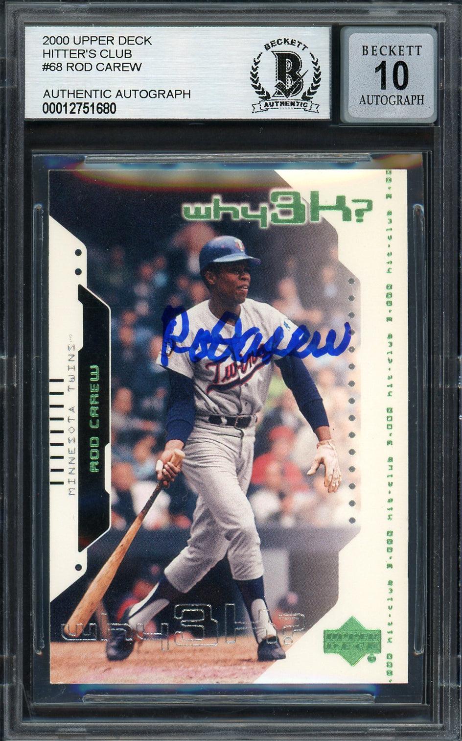 Rod Carew Autographed 2000 Upper Deck Hitters Club Card #68 Minnesota Twins Auto Grade Gem Mint 10 Beckett BAS #12751680