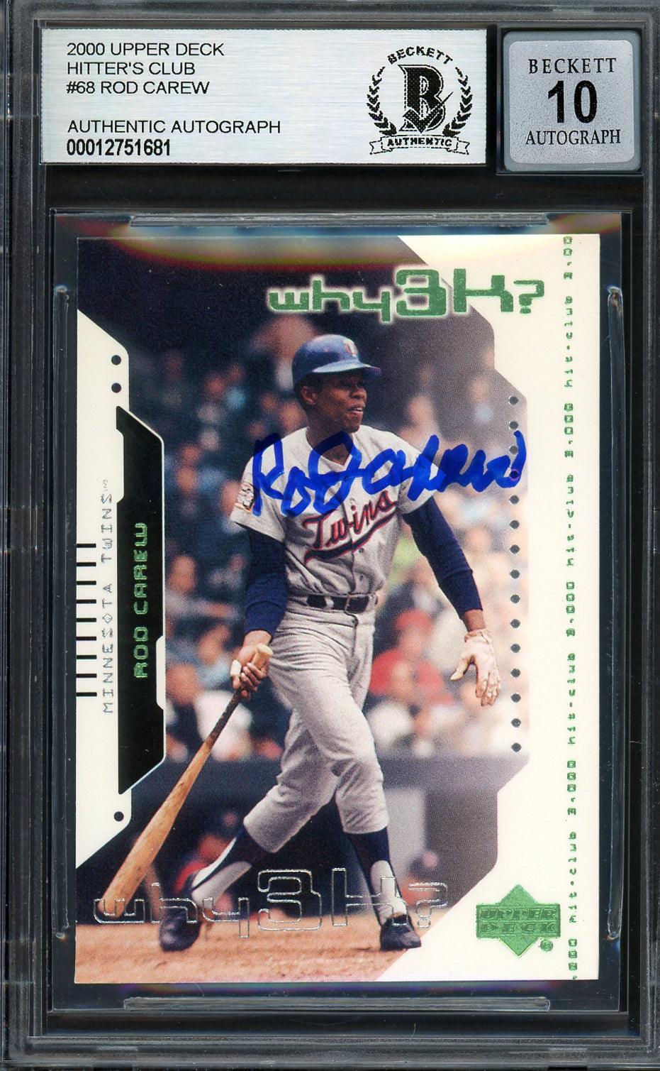 Rod Carew Autographed 2000 Upper Deck Hitters Club Card #68 Minnesota Twins Auto Grade Gem Mint 10 Beckett BAS #12751681