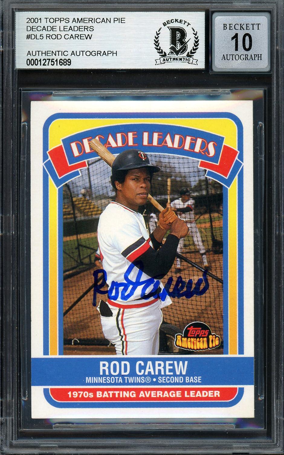 Rod Carew Autographed 2001 Topps American Pie Card #DL5 Minnesota Twins Auto Grade Gem Mint 10 Beckett BAS #12751689