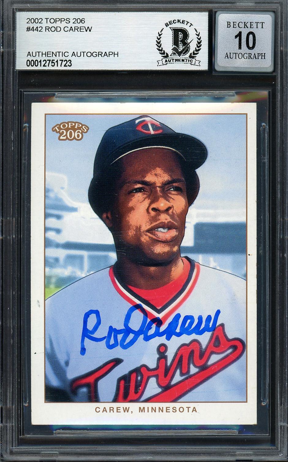 Rod Carew Autographed 2003 Topps 206 Card #442 Minnesota Twins Auto Grade Gem Mint 10 Beckett BAS #12751723