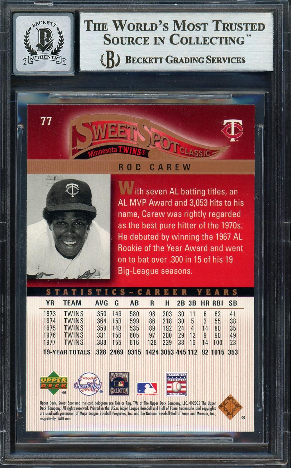 Rod Carew Autographed 2005 Upper Deck Sweet Spot Card #77 Minnesota Twins Auto Grade Gem Mint 10 Beckett BAS #12751820