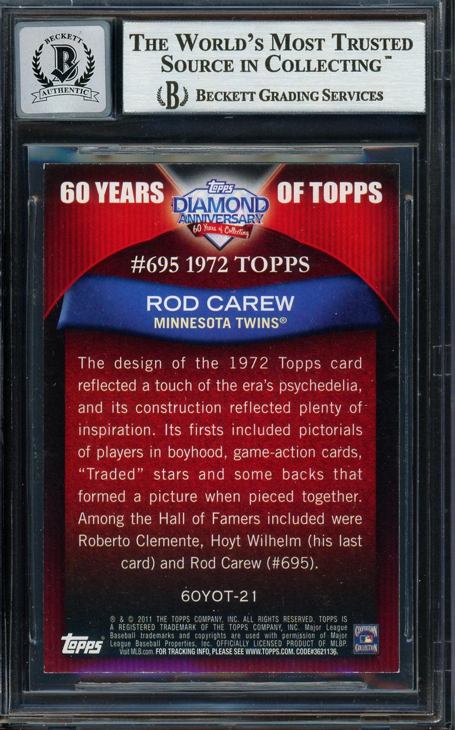 Rod Carew Autographed 2011 Topps 60 Years of Topps Card #60YOT-21 Minnesota Twins Auto Grade Gem Mint 10 Beckett BAS Stock #192764