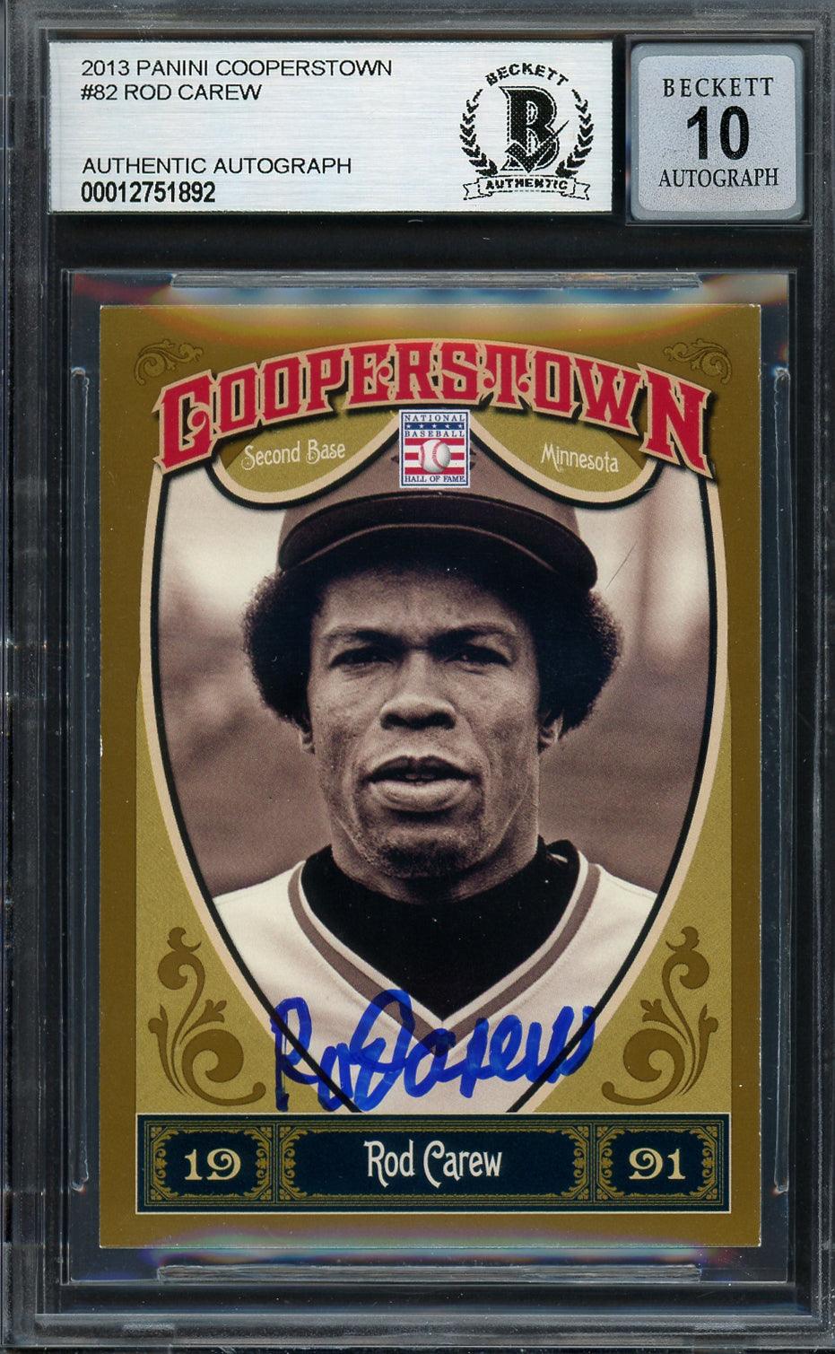 Rod Carew Autographed 2013 Panini Cooperstown Card #82 Minnesota Twins Auto Grade Gem Mint 10 Beckett BAS #12751892
