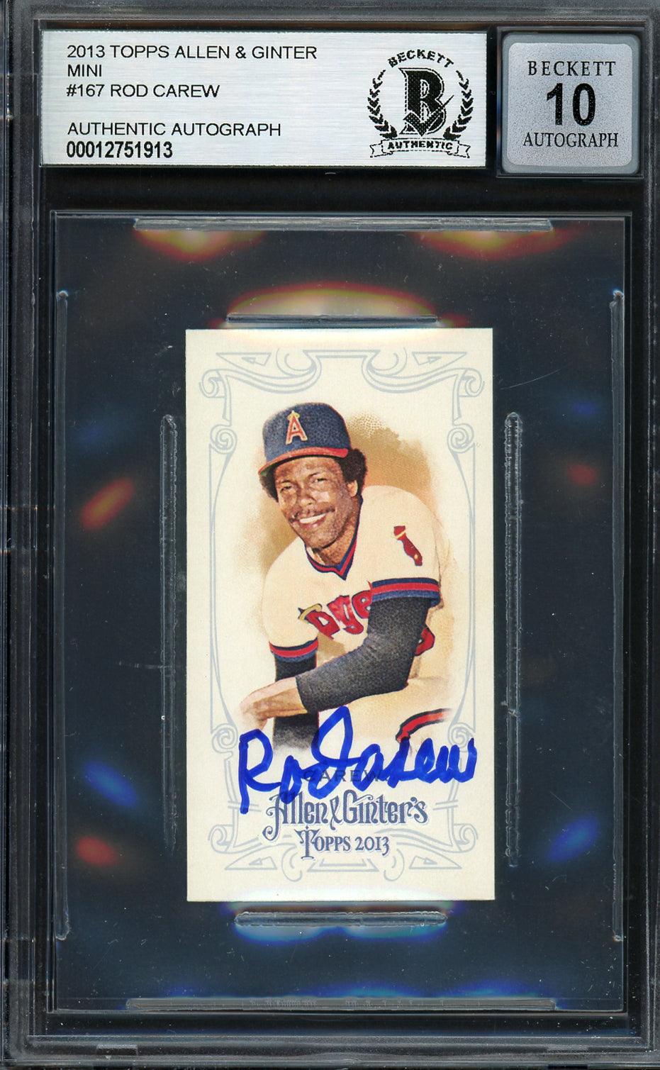 Rod Carew Autographed 2013 Topps Allen & Ginter Mini Card #167 California Angels Auto Grade Gem Mint 10 Beckett BAS #12751913