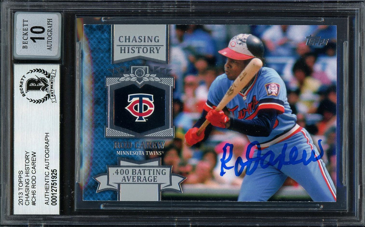 Rod Carew Autographed 2013 Topps Chasing History Card #CH-6 Minnesota Twins Auto Grade Gem Mint 10 Beckett BAS #12751925