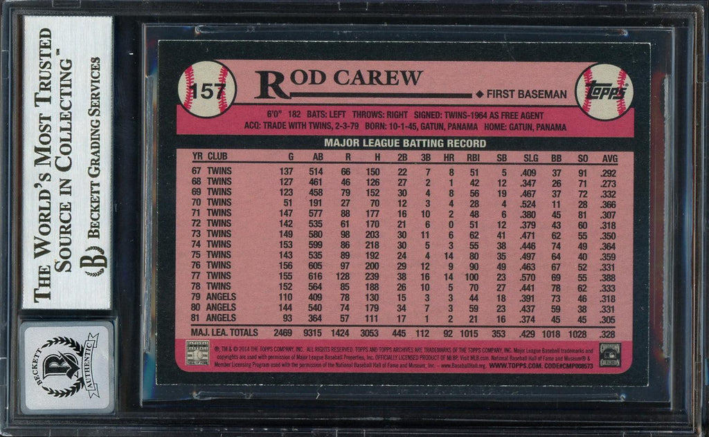 Rod Carew Autographed 2014 Topps Archives Card #157 California Angels Auto Grade Gem Mint 10 Beckett BAS #12751958