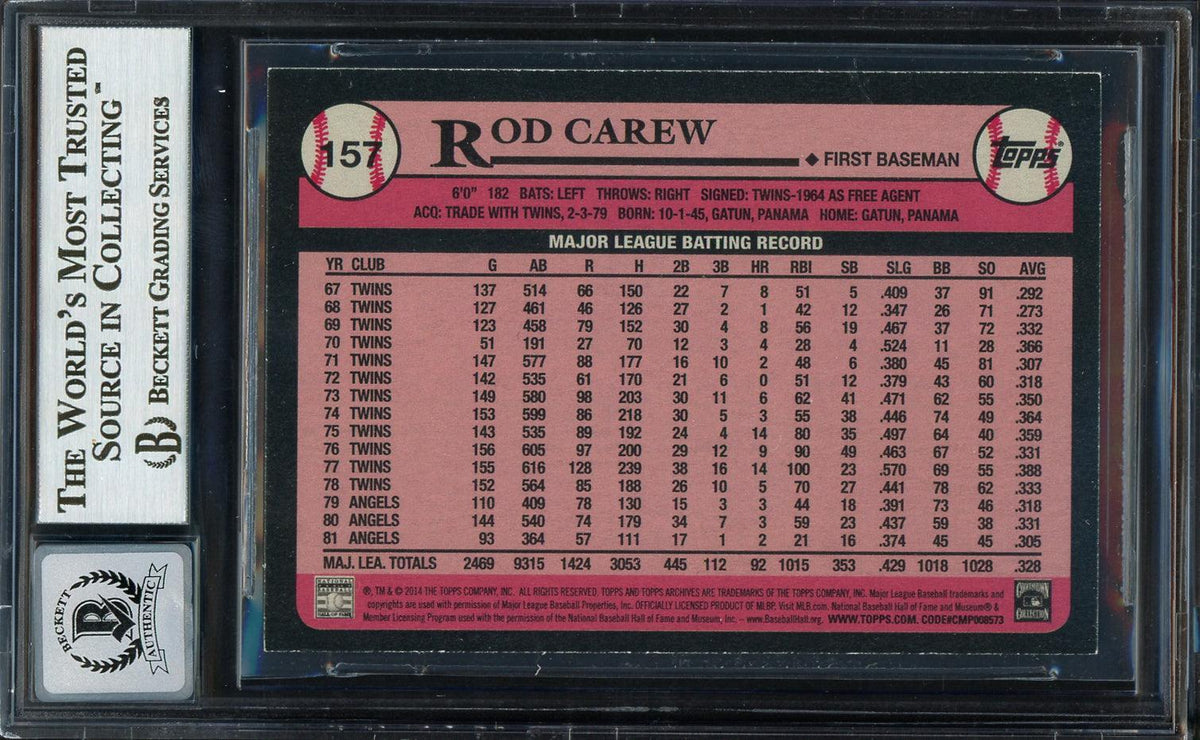 Rod Carew Autographed 2014 Topps Archives Card #157 California Angels Auto Grade Gem Mint 10 Beckett BAS #12751958