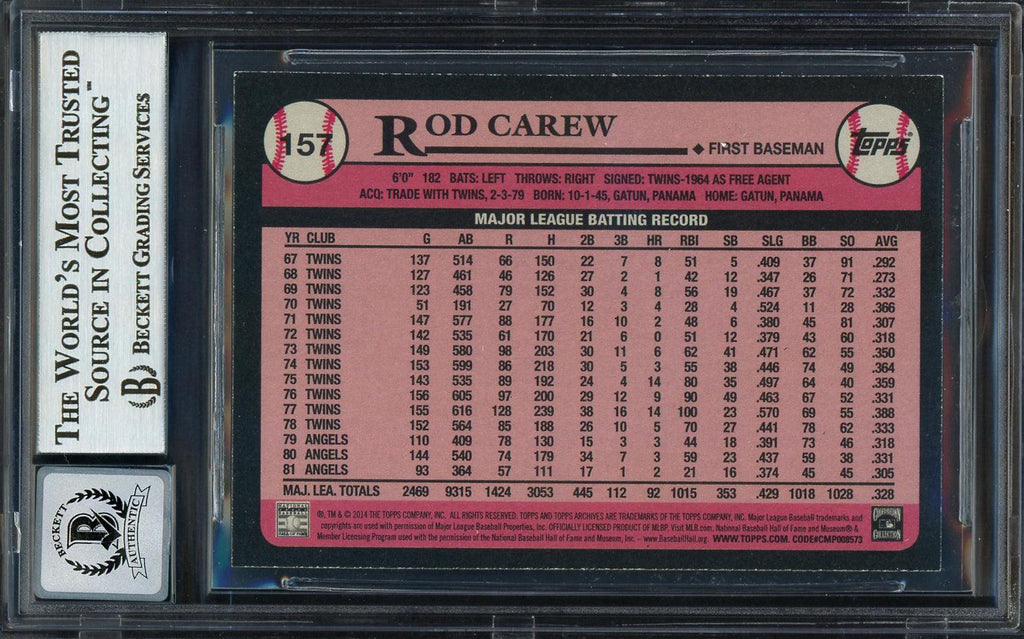 Rod Carew Autographed 2014 Topps Archives Card #157 California Angels Auto Grade Gem Mint 10 Beckett BAS #12751961