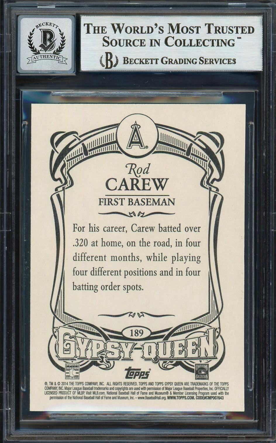 Rod Carew Autographed 2014 Topps Gypsy Queen Card #189 California Angels Auto Grade Gem Mint 10 Beckett BAS #12751965