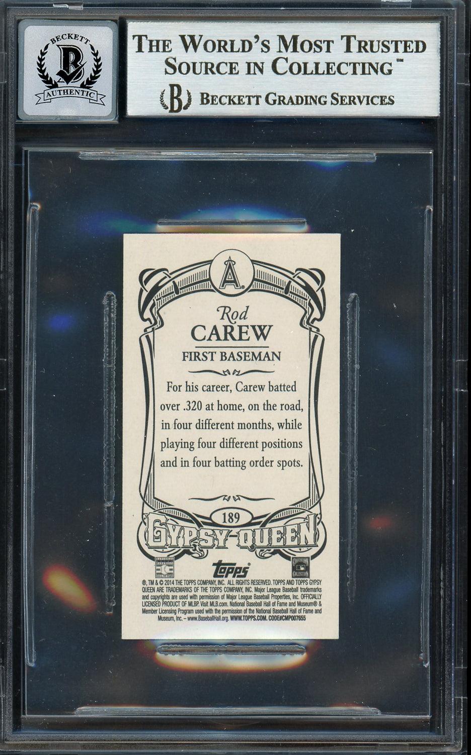 Rod Carew Autographed 2014 Topps Gypsy Queen Mini Card #189 California Angels Auto Grade Gem Mint 10 Beckett BAS #12751967