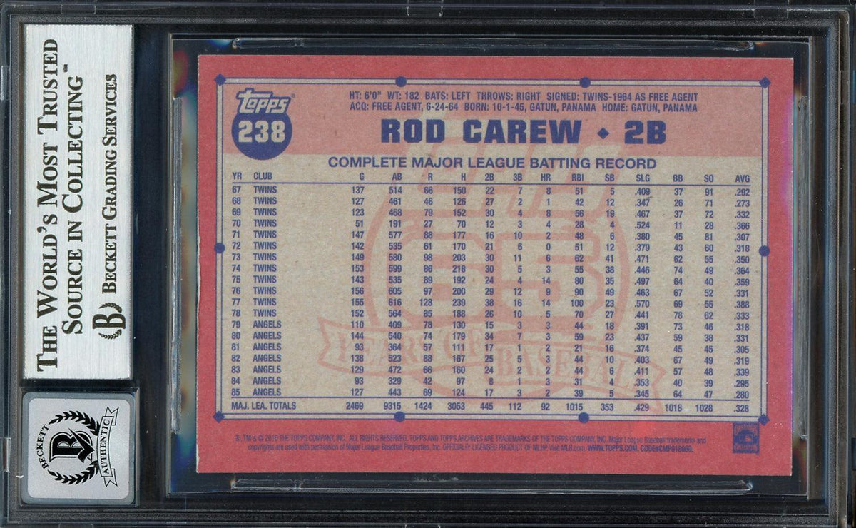 Rod Carew Autographed 2016 Topps Archives Card #238 Minnesota Twins Auto Grade Gem Mint 10 Beckett BAS Stock #192806