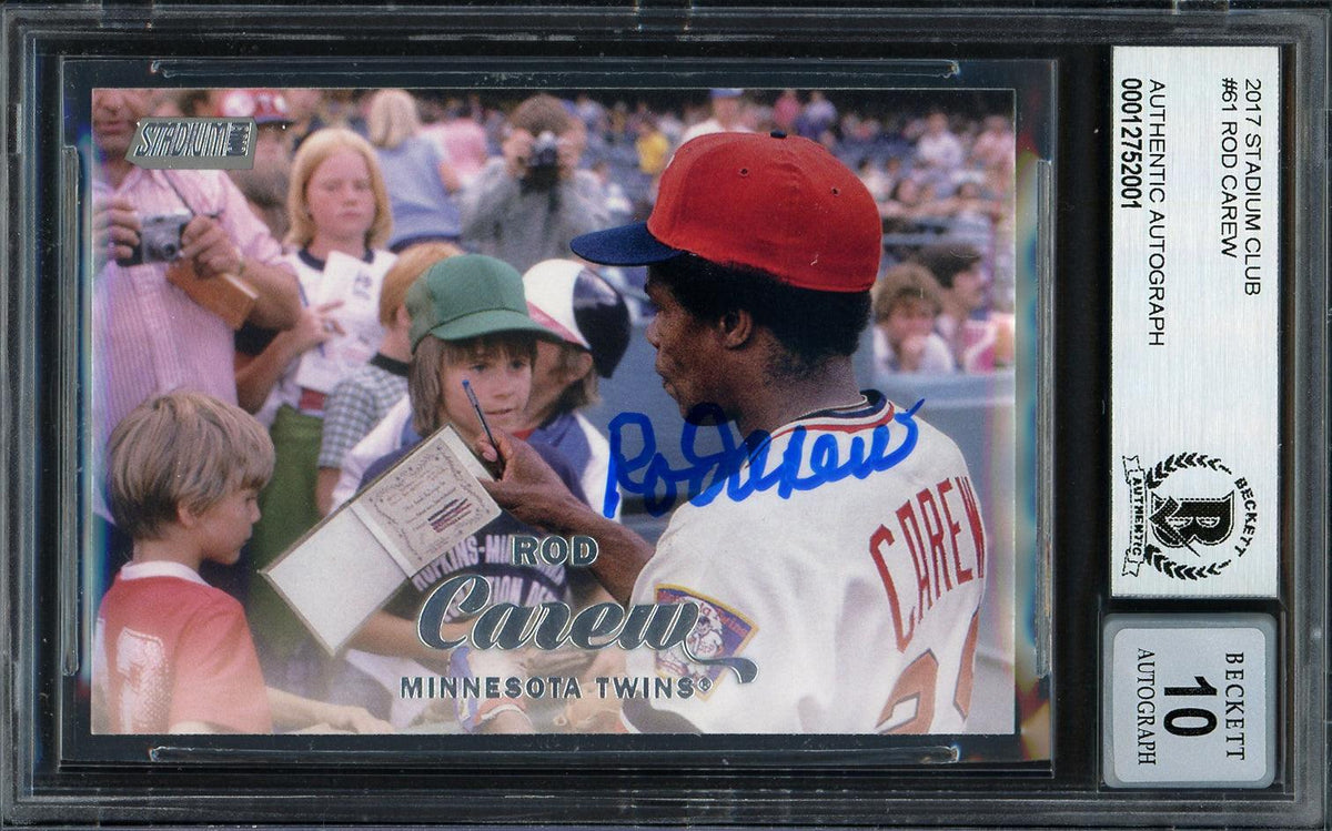 Rod Carew Autographed 2017 Topps Stadium Club Card #61 Minnesota Twins Auto Grade Gem Mint 10 Beckett BAS #12752001