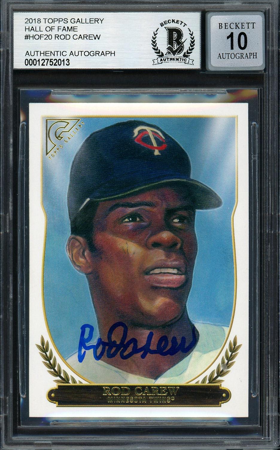 Rod Carew Autographed 2018 Topps Gallery Card #HOF-20 Minnesota Twins Auto Grade Gem Mint 10 Beckett BAS #12752013