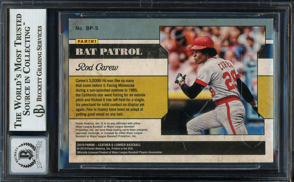 Rod Carew Autographed 2019 Panini Leather & Lumber Card #BP-5 Minnesota Twins Auto Grade Gem Mint 10 Beckett BAS #12752027