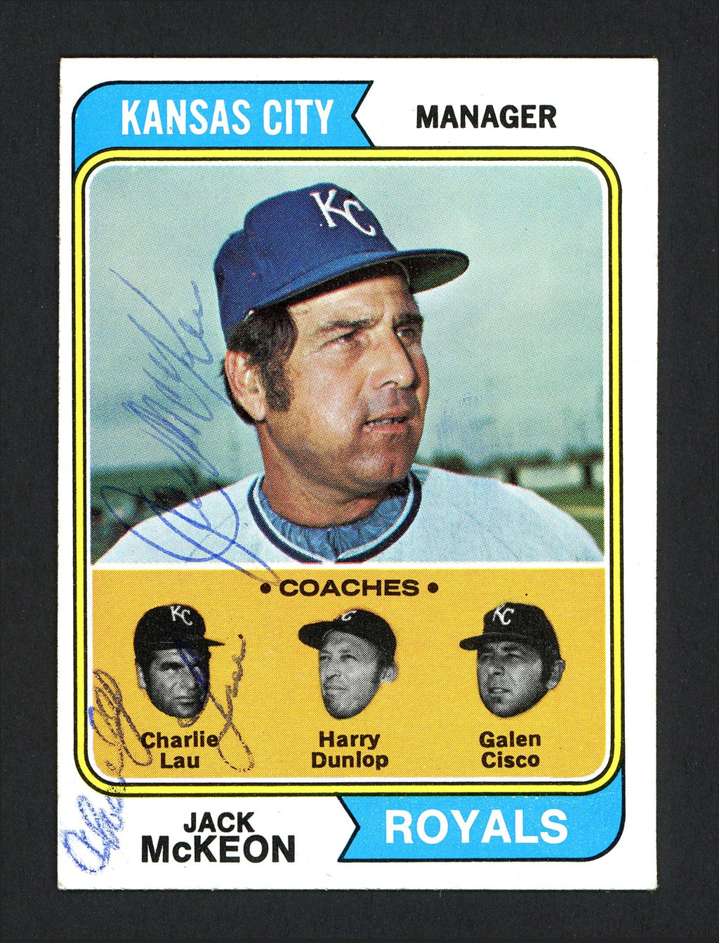 Charlie Lau & Jack McKeon Autographed 1974 Topps Card #166 Kansas City Royals SKU #165865