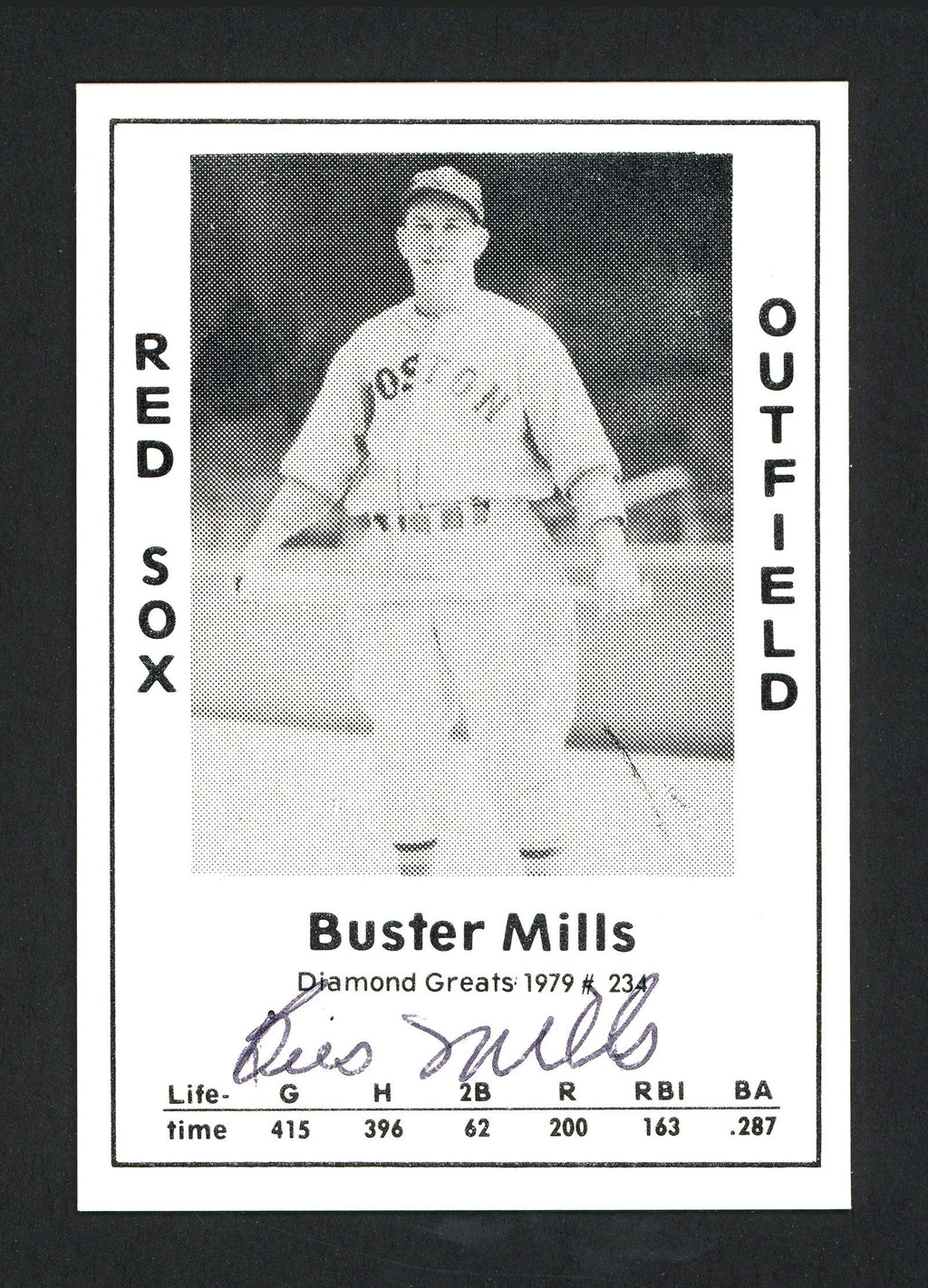Buster Mills Autographed 1979 Diamond Greats Card #234 Boston Red Sox SKU #165879