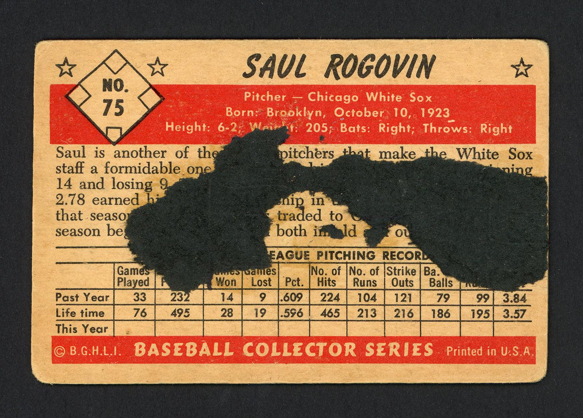 Saul Rogovin Autographed 1953 Bowman Card #75 Chicago White Sox SKU #164326