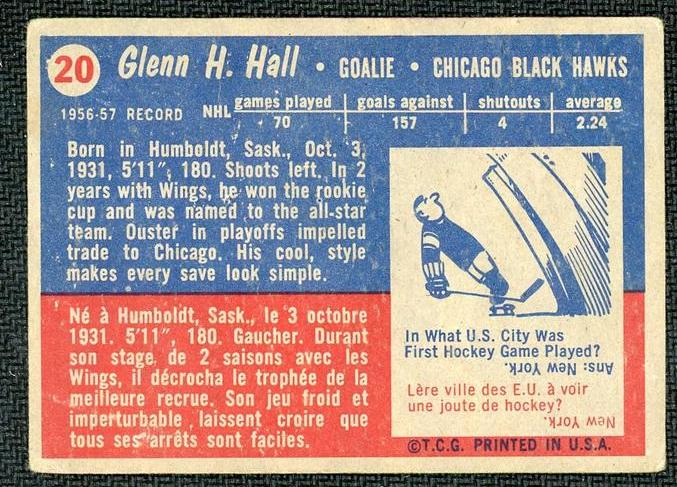 20 Glenn Hall Chicago Black Hawks