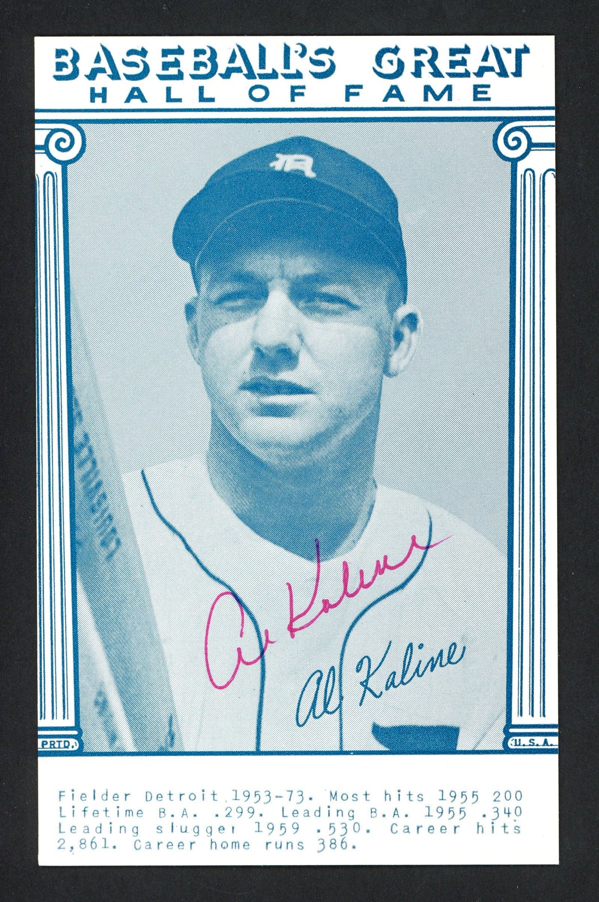 Al Kaline Autographed 1977 Baseball's Great Exhibit Card Detroit Tigers SKU #161135