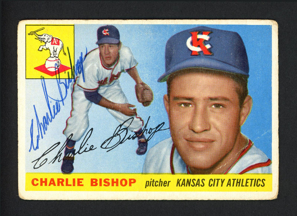 Charlie Bishop Autographed 1955 Topps Card #96 Kansas City A's SKU #162227