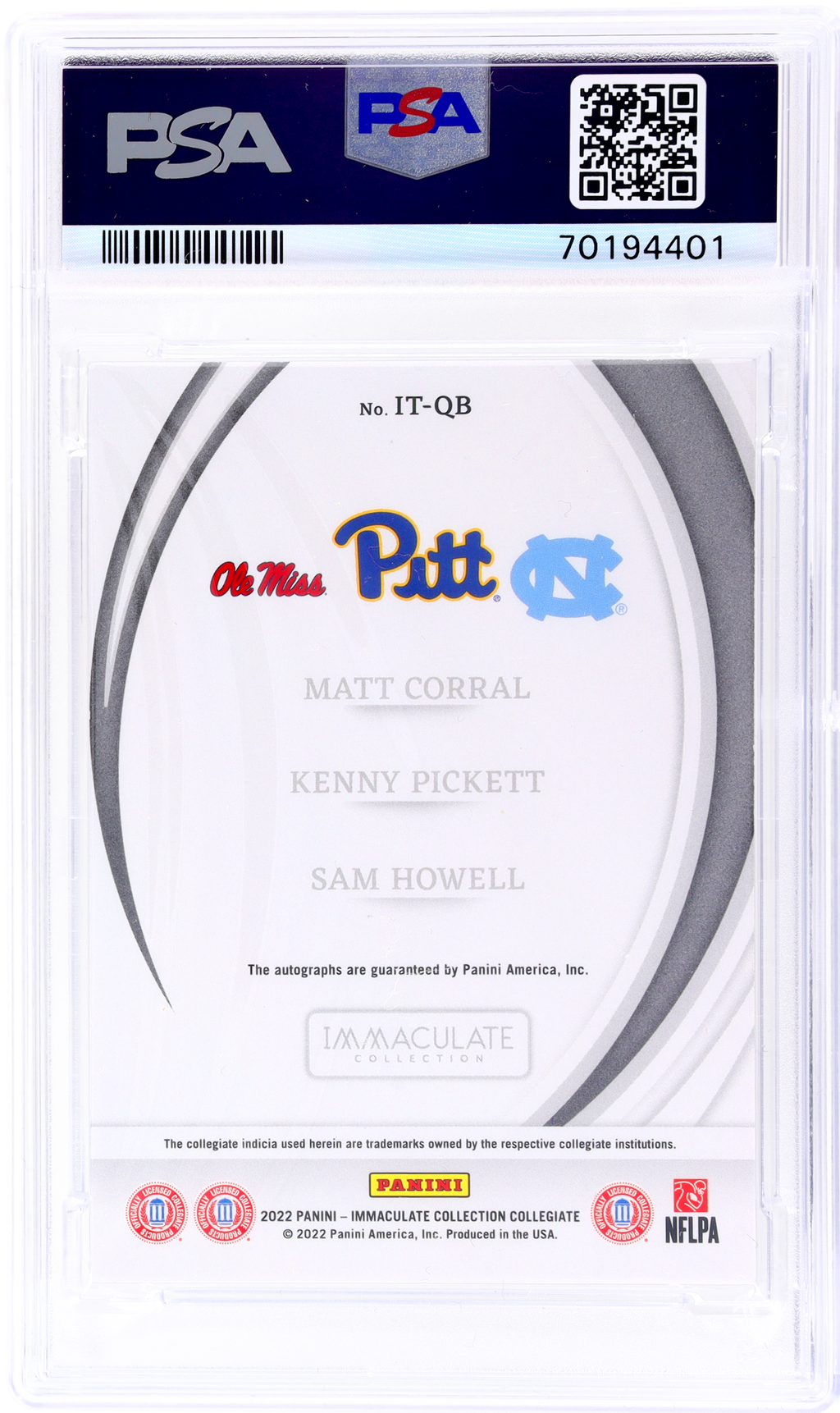 2022 Immaculate Trios Gold Matt Corral #ITQB Auto /10 PSA 8