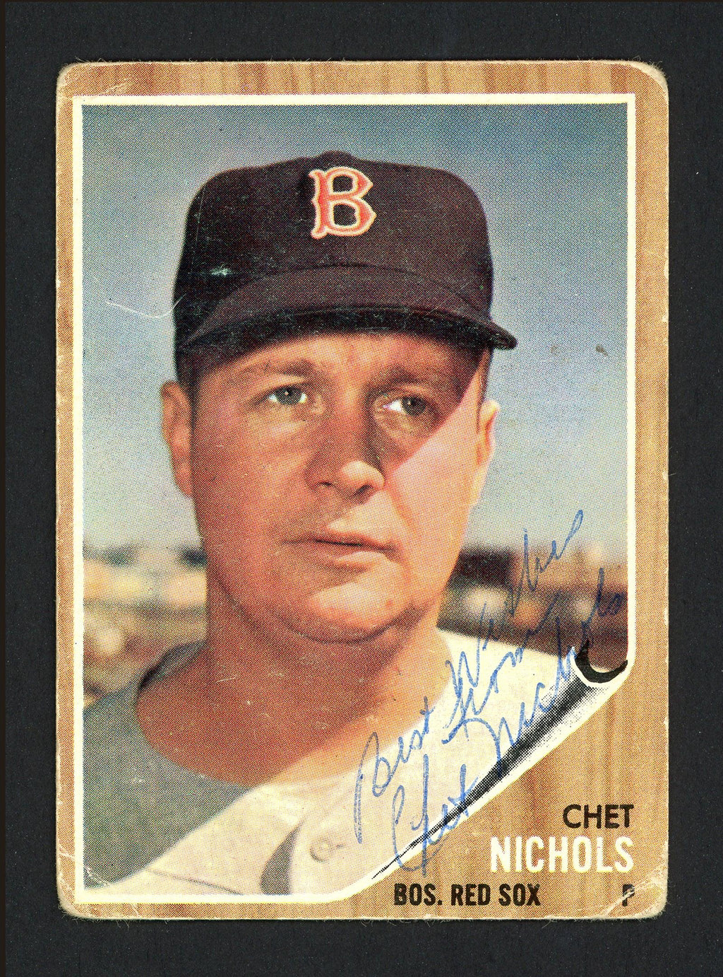 Chet Nichols Autographed 1962 Topps Card #403 Boston Red Sox "Best Wishes" SKU #162320