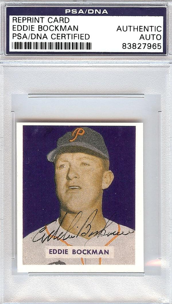 Eddie Bockman Autographed 1949 Bowman Reprint Card #195 Pittsburgh Pirates PSA/DNA #83827965