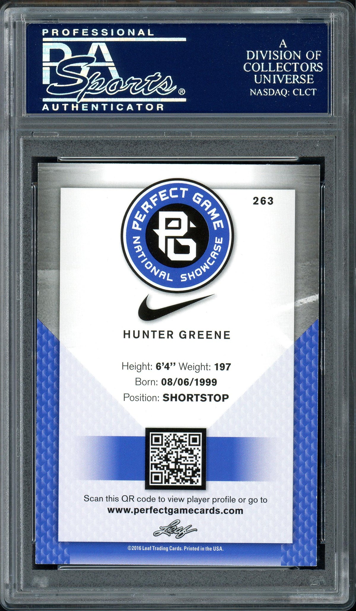 Hunter Greene Autographed 2016 Leaf Perfect Game Rookie Card #263 Cincinnati Reds PSA/DNA ITP Stock #128993