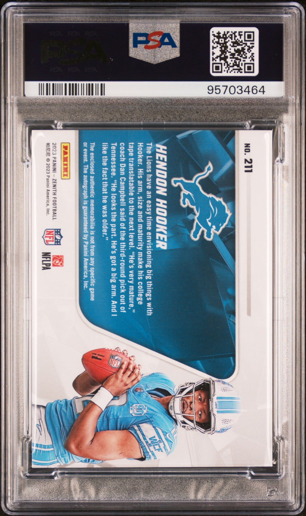 2023 Zenith Patch Auto Gold Hendon Hooker #211 RC /10 PSA 8