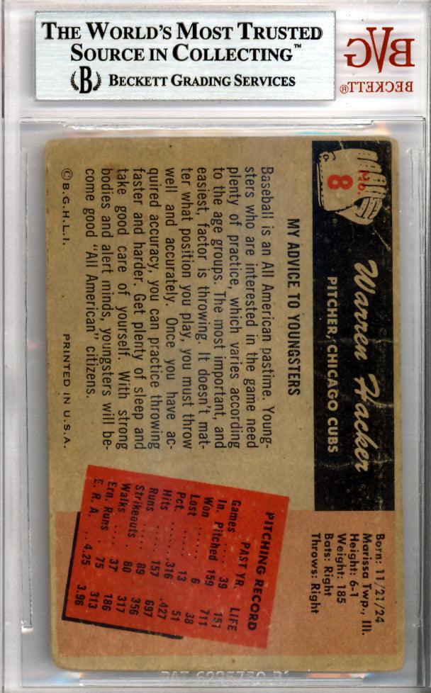 Warren Hacker Autographed 1955 Bowman Card #8 Chicago Cubs Beckett BAS #9770661