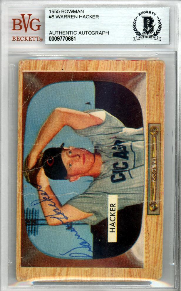 Warren Hacker Autographed 1955 Bowman Card #8 Chicago Cubs Beckett BAS #9770661