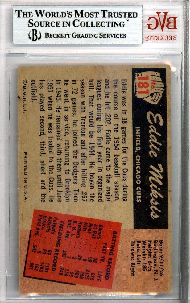 Eddie Miksis Autographed 1955 Bowman Card #181 Chicago Cubs Beckett BAS #9770691
