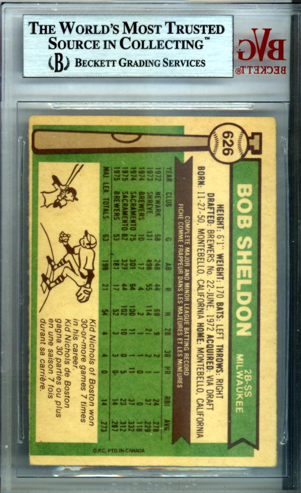 Bob Sheldon Autographed 1976 O-Pee-Chee Card #626 Milwaukee Brewers Beckett BAS #9772816