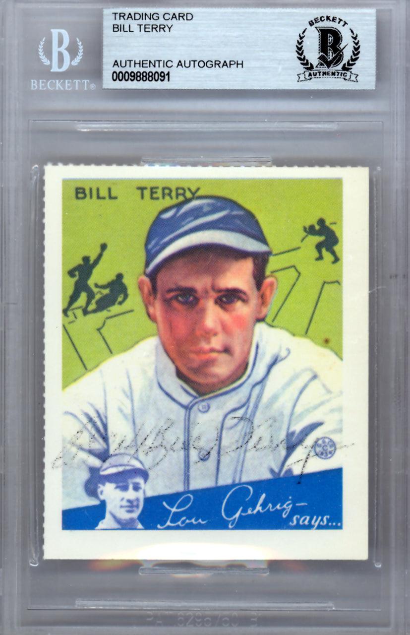 Bill Terry Autographed 1984 1934 Goudey Reprint Card #21 New York Giants Beckett BAS #9888091