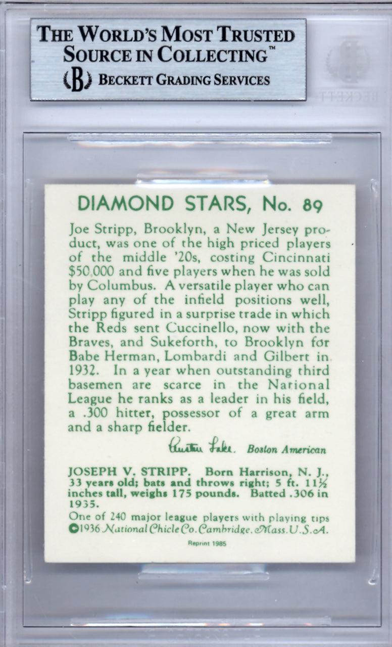 Joe Stripp Autographed 1985 1936 Diamond Stars Reprint Card #89 Beckett BAS #9888093