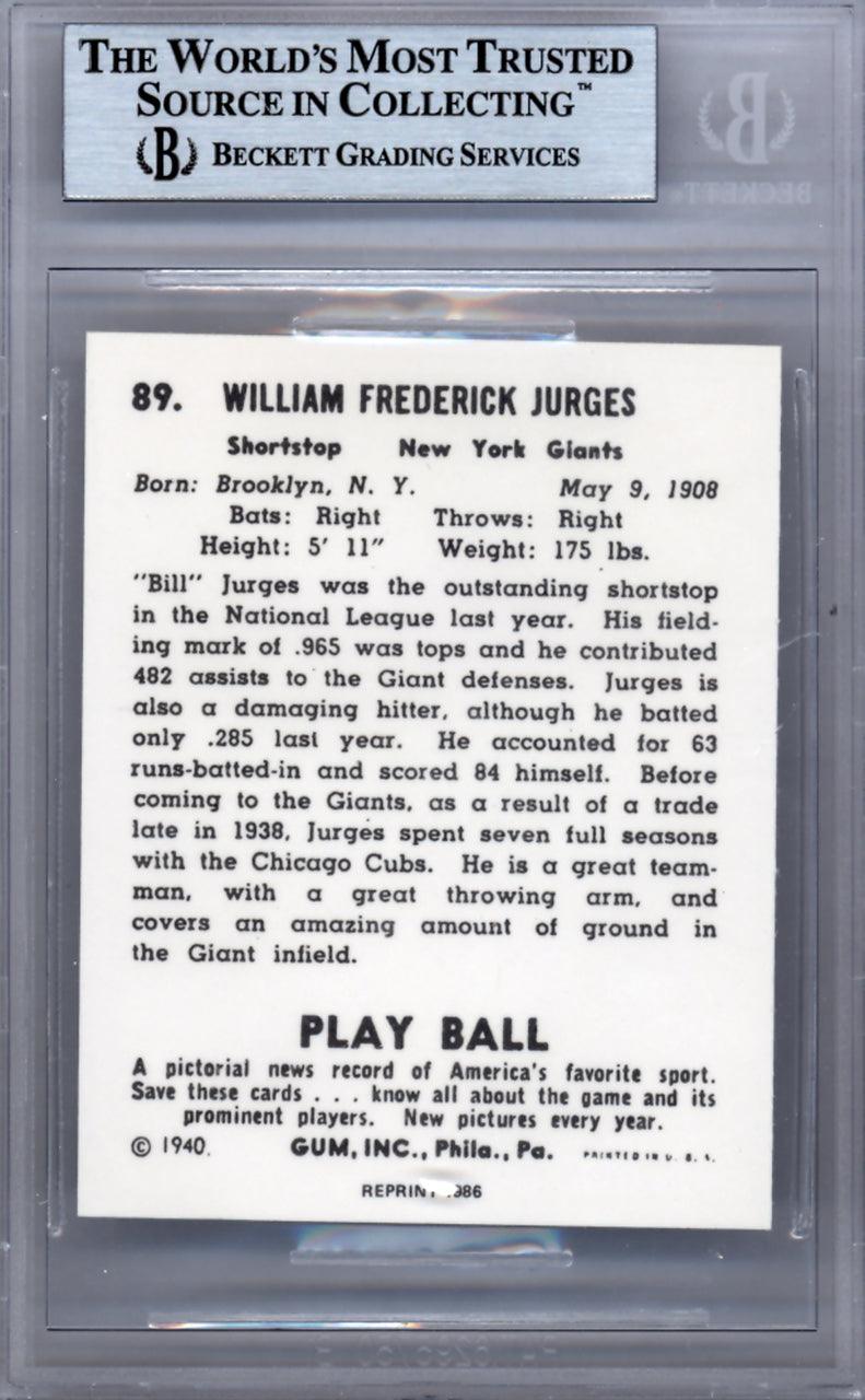 Bill Jurges Autographed 1986 1940 Play Ball Reprint Card #89 New York Giants Beckett BAS #9888106